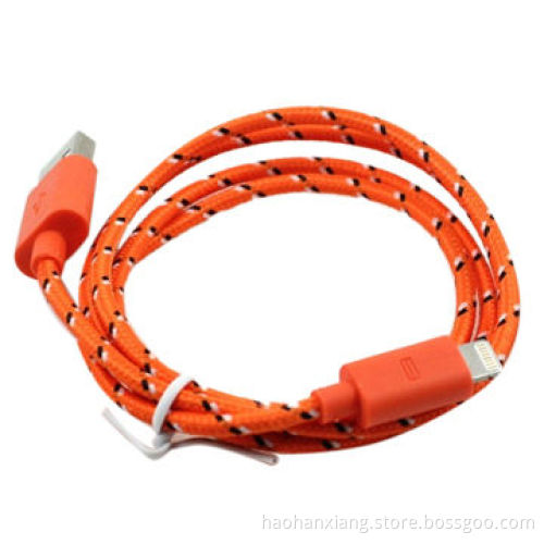 Colourful Round Fabric Textile USB Cable for iPhone 5/5S, Made in China
